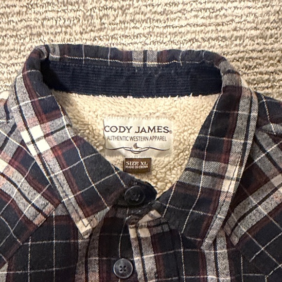 Cody James Navy Plaid Button-Down Sherpa Lined Shirt Jacket XL - Picture 3 of 5